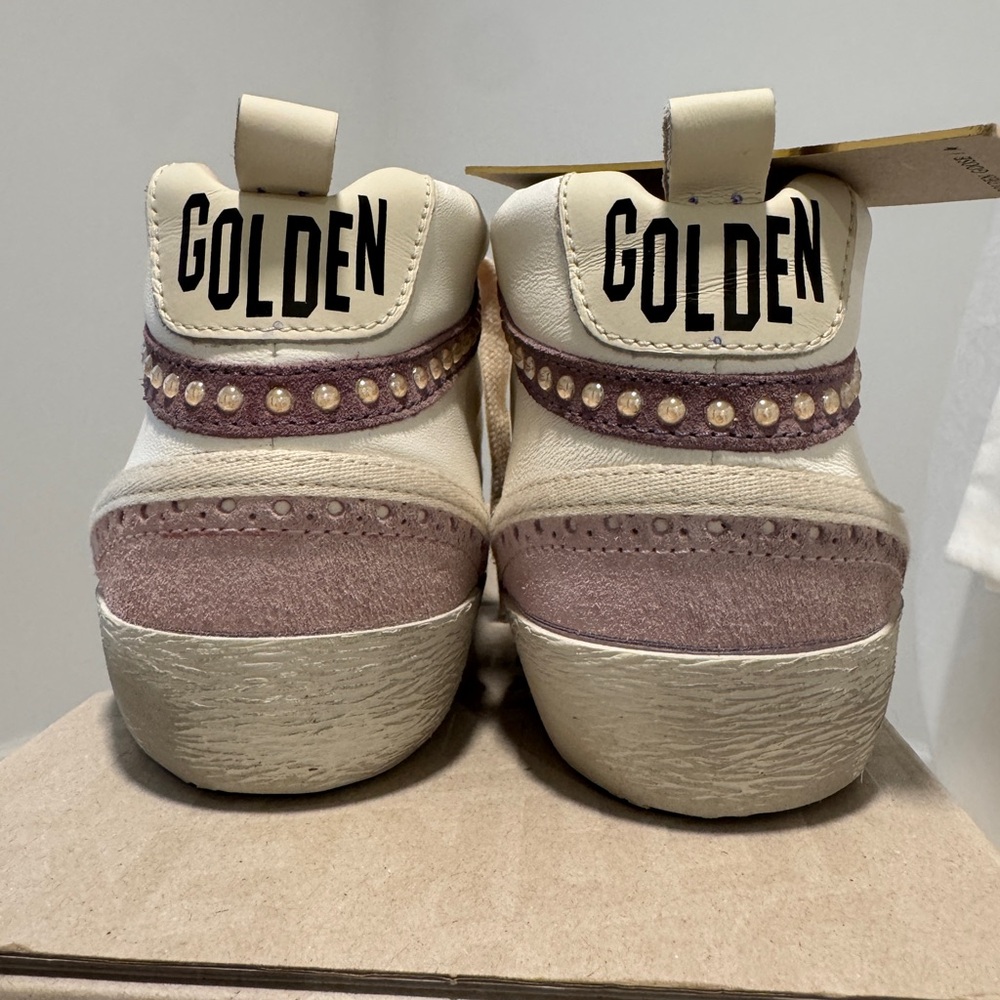 Golden Goose Mid Star Sneakers in Pink and Gold with Swarovski Pearls - Picture 3 of 10